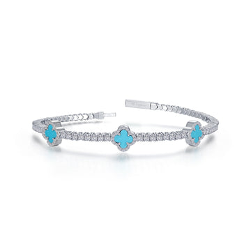 Lafonn Synthetic Turquoise Clover Flexible Tennis Bracelet, 6.8"